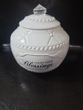 Young'S Inc Blessings Jar White Ceramic Lidded 6.75 In - New